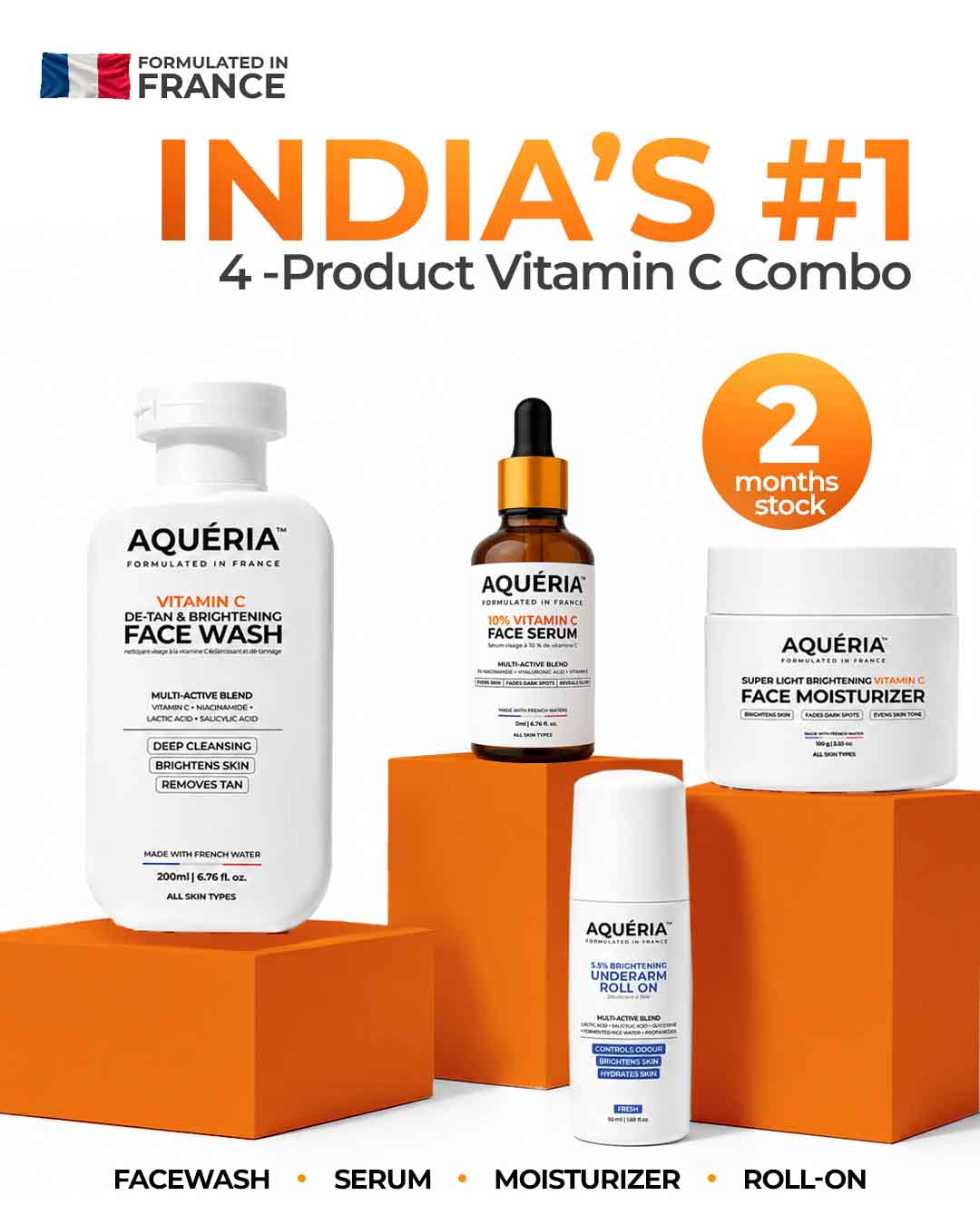 Daily Brightening Vitamin C Combo - 10% Serum + Moisturizer + Face wash with FREE ROLL ON!