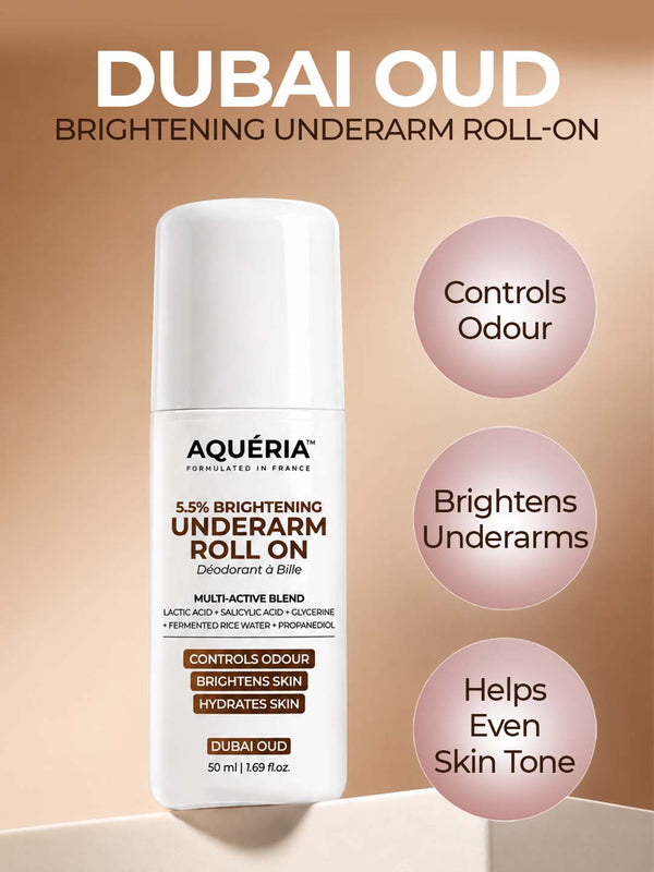 Celebrity Favourite Underarm Roll-On for Freshness & Brightening | 5.5% AHA BHA | Salicylic Acid | Fermented Rice Water | Dubai Oud Fragrance