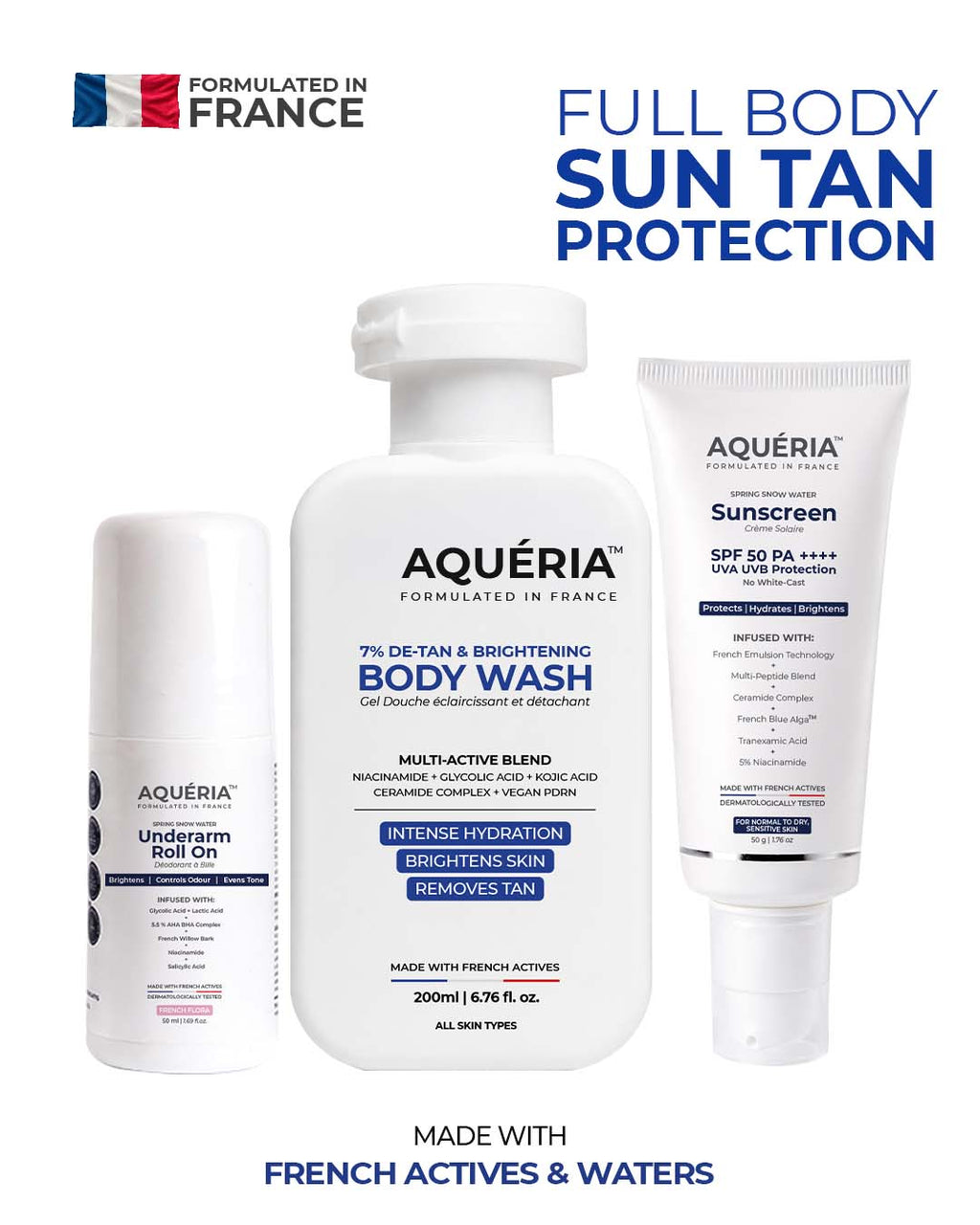 Brightening Body Wash + Underarm Roll on + Brightening French Sunscreen SPF 50 PA++++