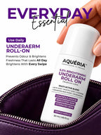 Brighten and smooth underarms with Aquéria's 5.5% AHA BHA roll-on, featuring Salicylic Acid, Fermented Rice Water and a rich Dubai Oud fragrance.