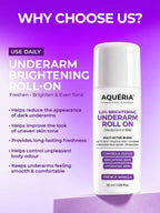 Brighten and smooth underarms with Aquéria's 5.5% AHA BHA roll-on, featuring Salicylic Acid, Fermented Rice Water and a rich Dubai Oud fragrance.