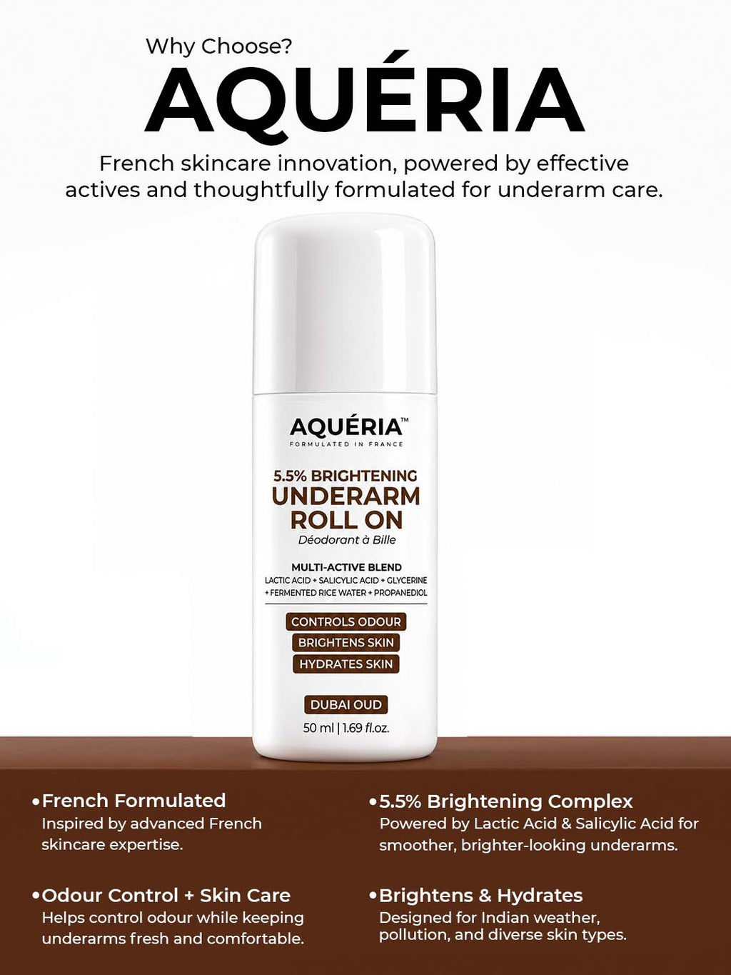 Celebrity Favourite Underarm Roll-On for Freshness & Brightening | 5.5% AHA BHA | Salicylic Acid | Fermented Rice Water | Dubai Oud Fragrance