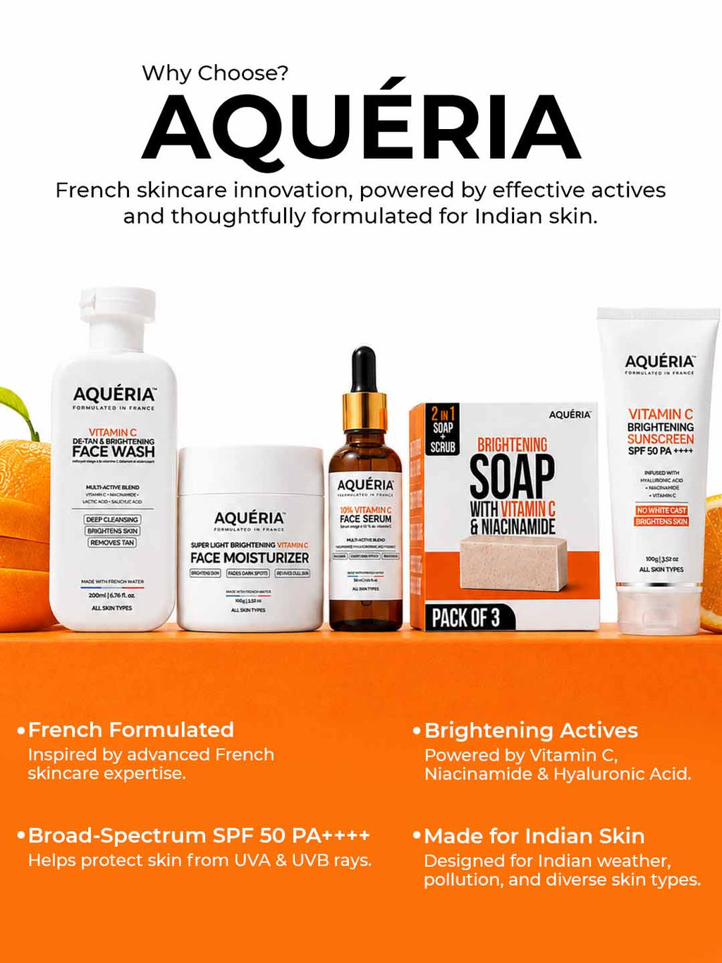 5 Product Daily Brightening Vitamin C Combo - 10% Serum + Moisturizer + Face wash + Soap pack of 3 + Sunscreen