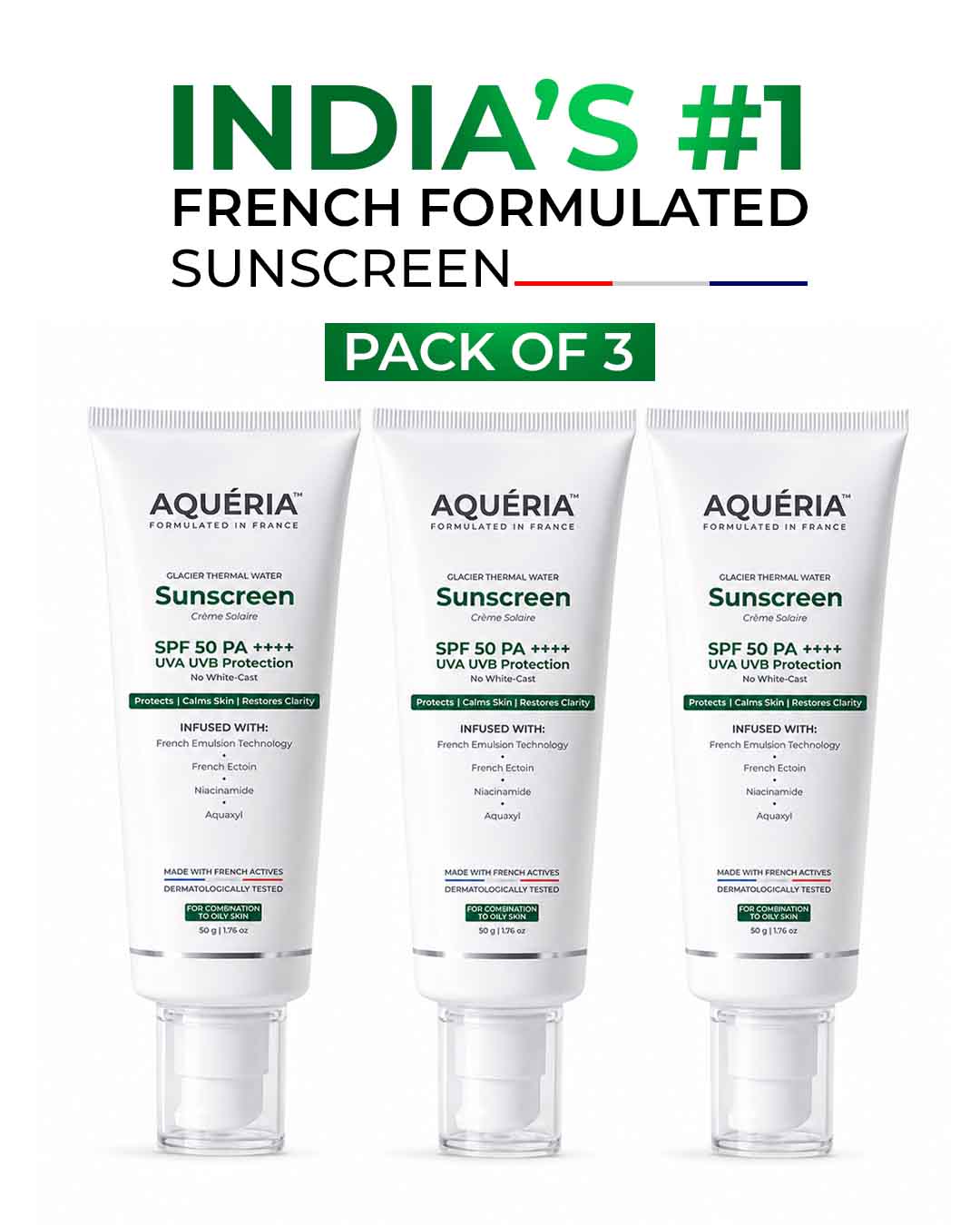 Oil-Control French Gel Sunscreen SPF 50 PA++++ Pack of 3