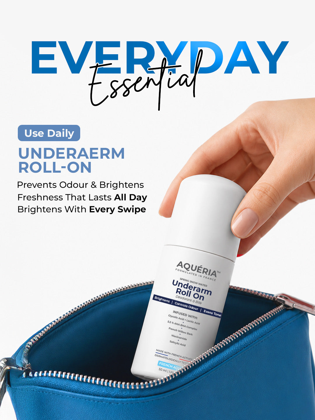 Multi-Active Underarm Treatment Roll-On | 5.5% AHA BHA | Niacinamide | Zinc Ricinoleate | PACK of 3 Aqua