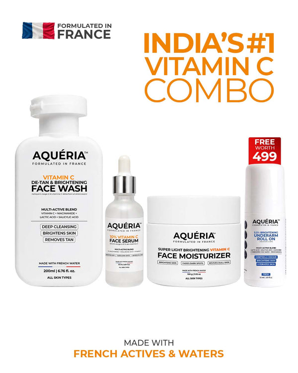 Bestselling Vitamin C Combo - 10% Vitamin C Serum + Vitaminc C Moisturizer + Vitamin C Face wash with FREE ROLL ON!