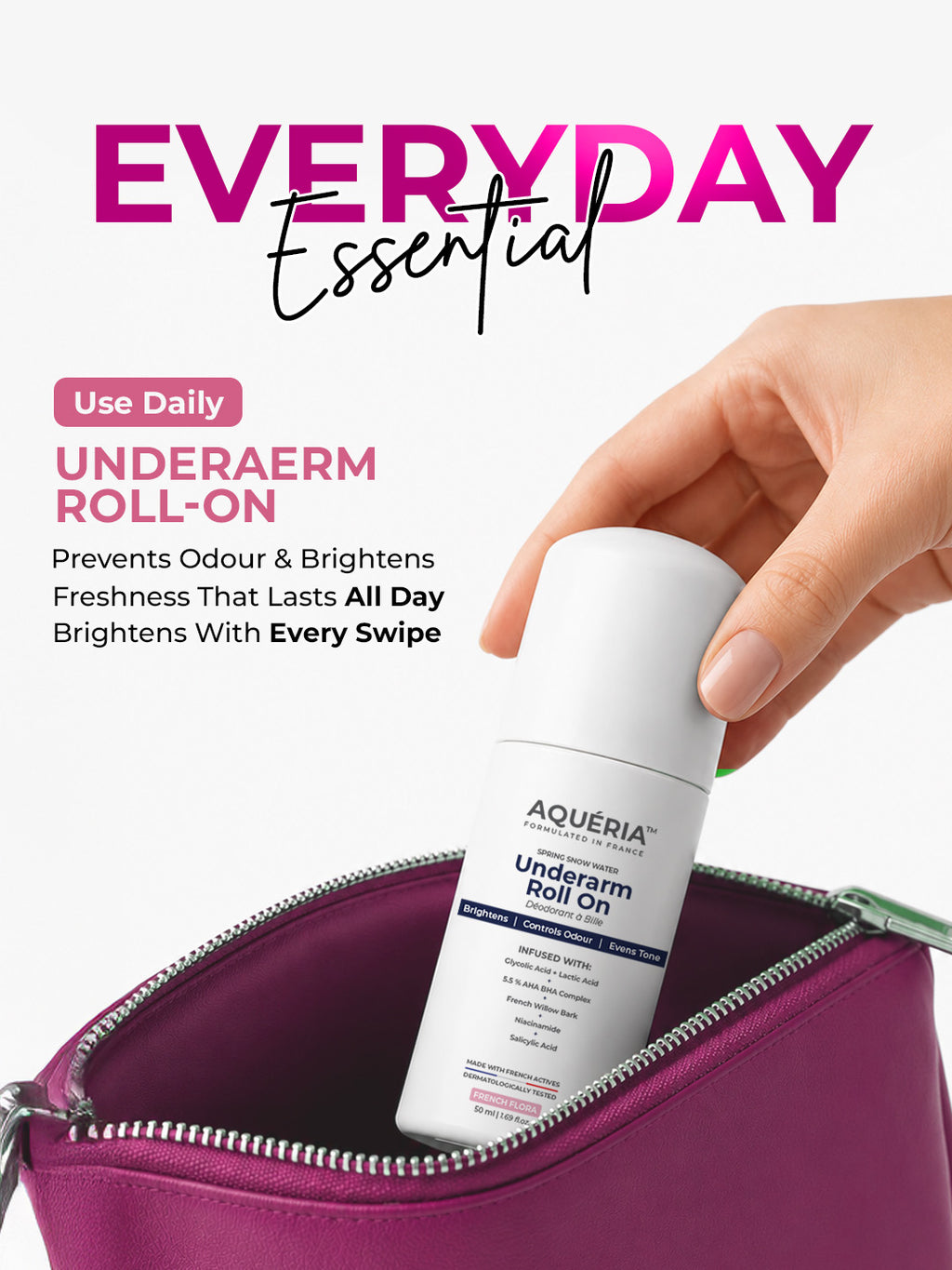 Celebrity Favourite Underarm Roll-On for Glass Skin Glow | 5.5% AHA BHA | Niacinamide | Zinc Ricinoleate | Floral Perfume Infused