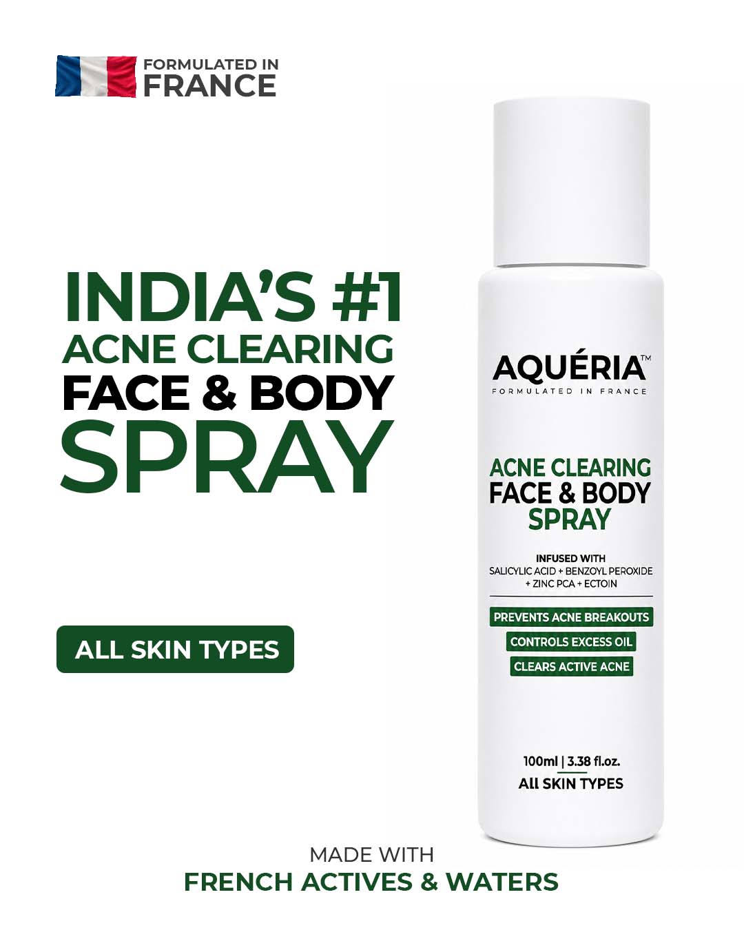 Body Acne Spray with Salicylic Acid, Benzoyl Peroxide & Zinc PCA | For Back & Body Breakouts | Fast-Drying 360° Spray
