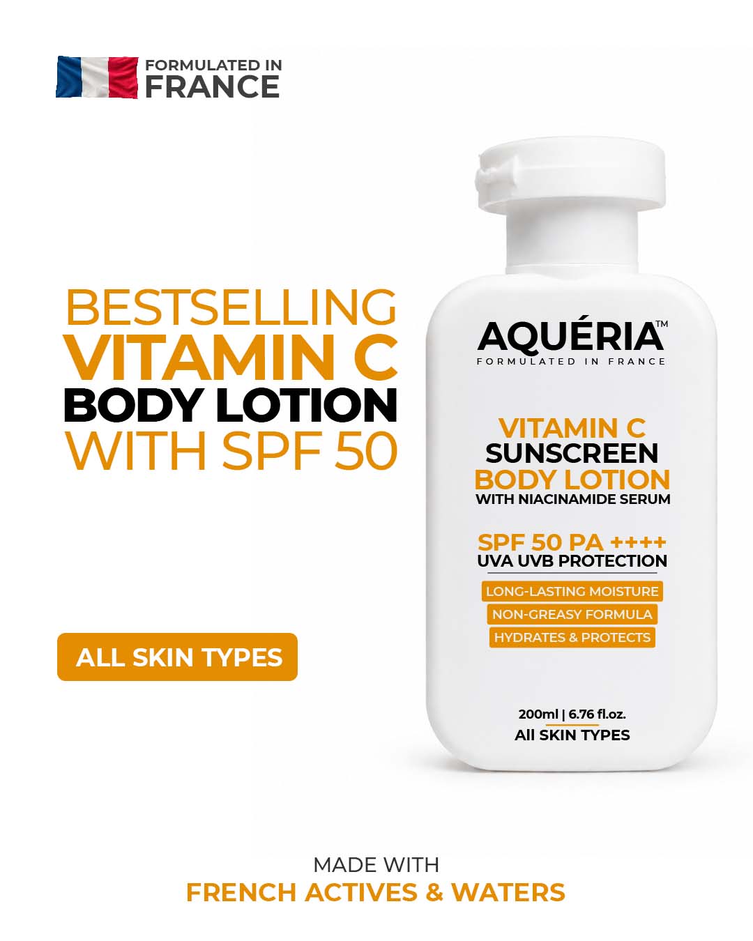 SPF 50 PA++++ Body Lotion with Niacinamide & Vitamin C | Daily Hydrating Body Sunscreen | UVA + UVB Protection