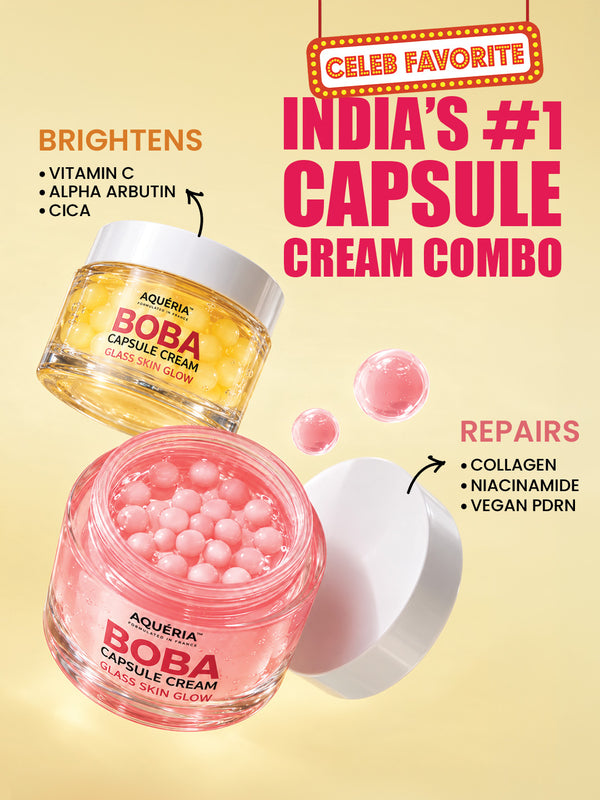 AQUÉRIA BOBA Capsule Cream Duo | Niacinamide + Collagen + Vegan PDRN & Vitamin C + Alpha Arbutin + Cica
