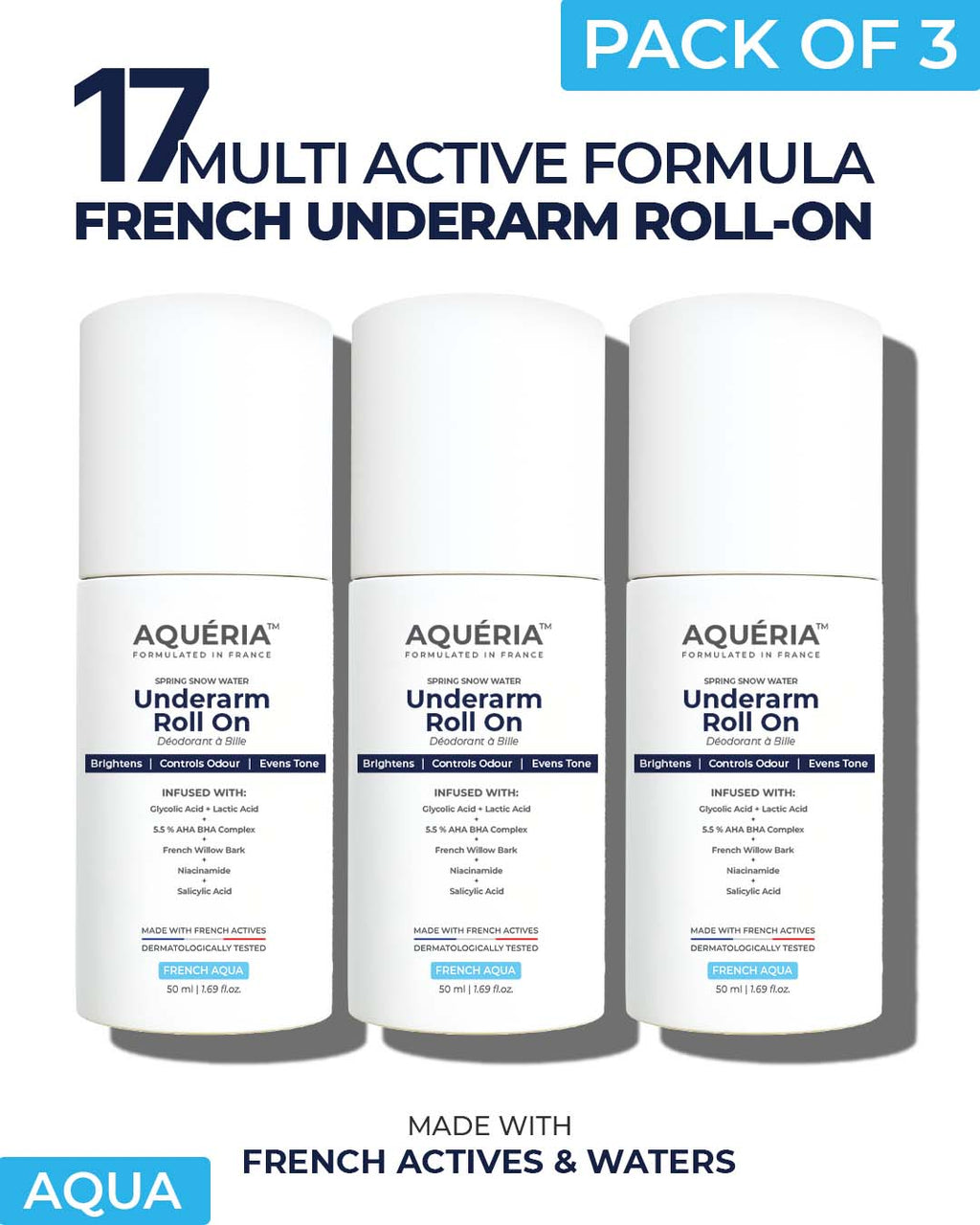 Multi-Active Underarm Treatment Roll-On | 5.5% AHA BHA | Niacinamide | Zinc Ricinoleate | PACK of 3