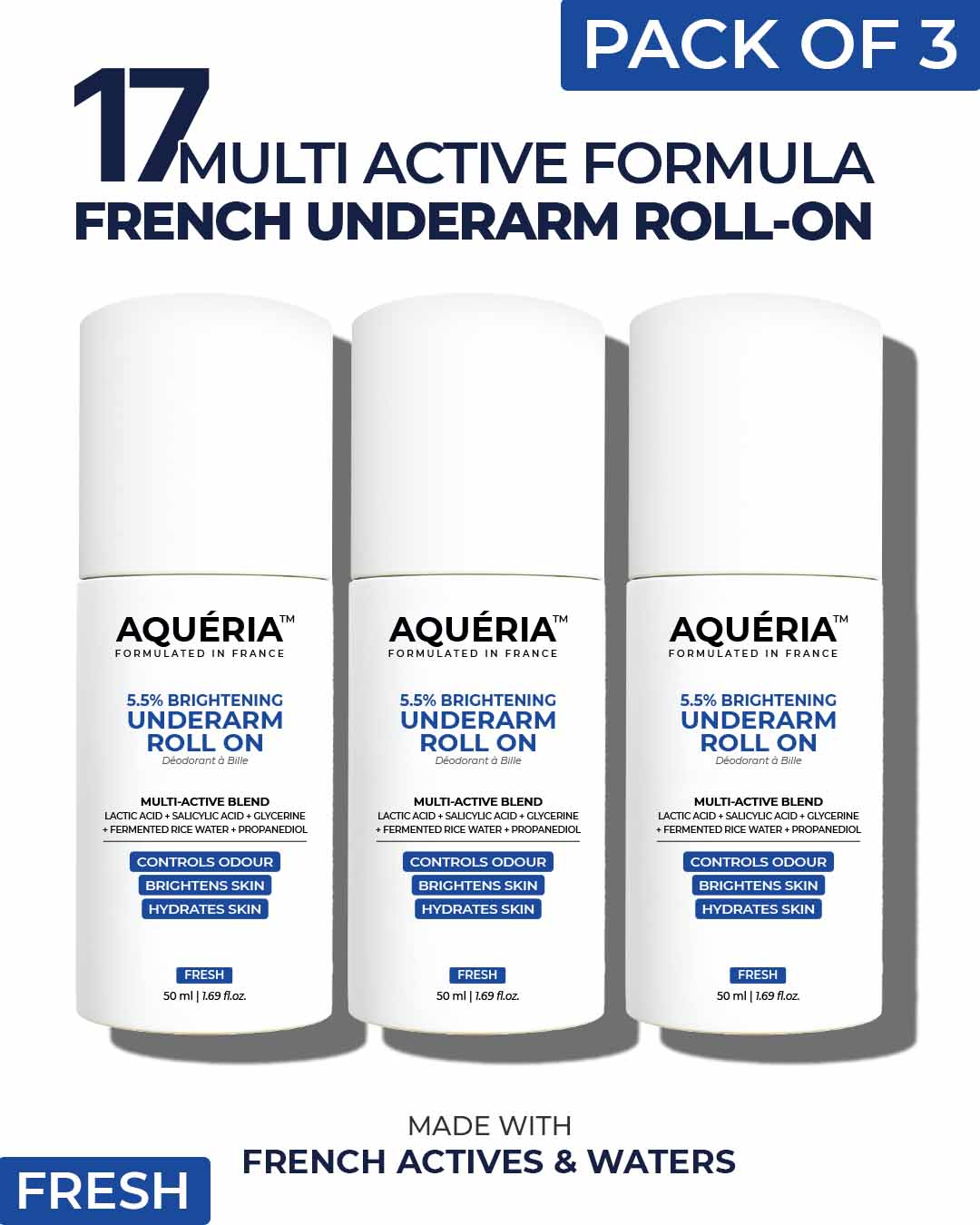 Multi-Active Underarm Treatment Roll-On | 5.5% AHA BHA | Niacinamide | Zinc Ricinoleate | PACK of 3