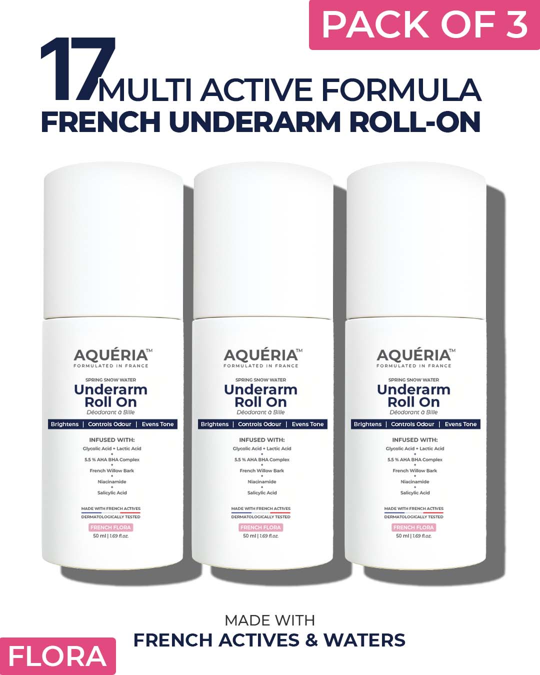 Multi-Active Underarm Treatment Roll-On | 5.5% AHA BHA | Niacinamide | Zinc Ricinoleate | PACK of 3
