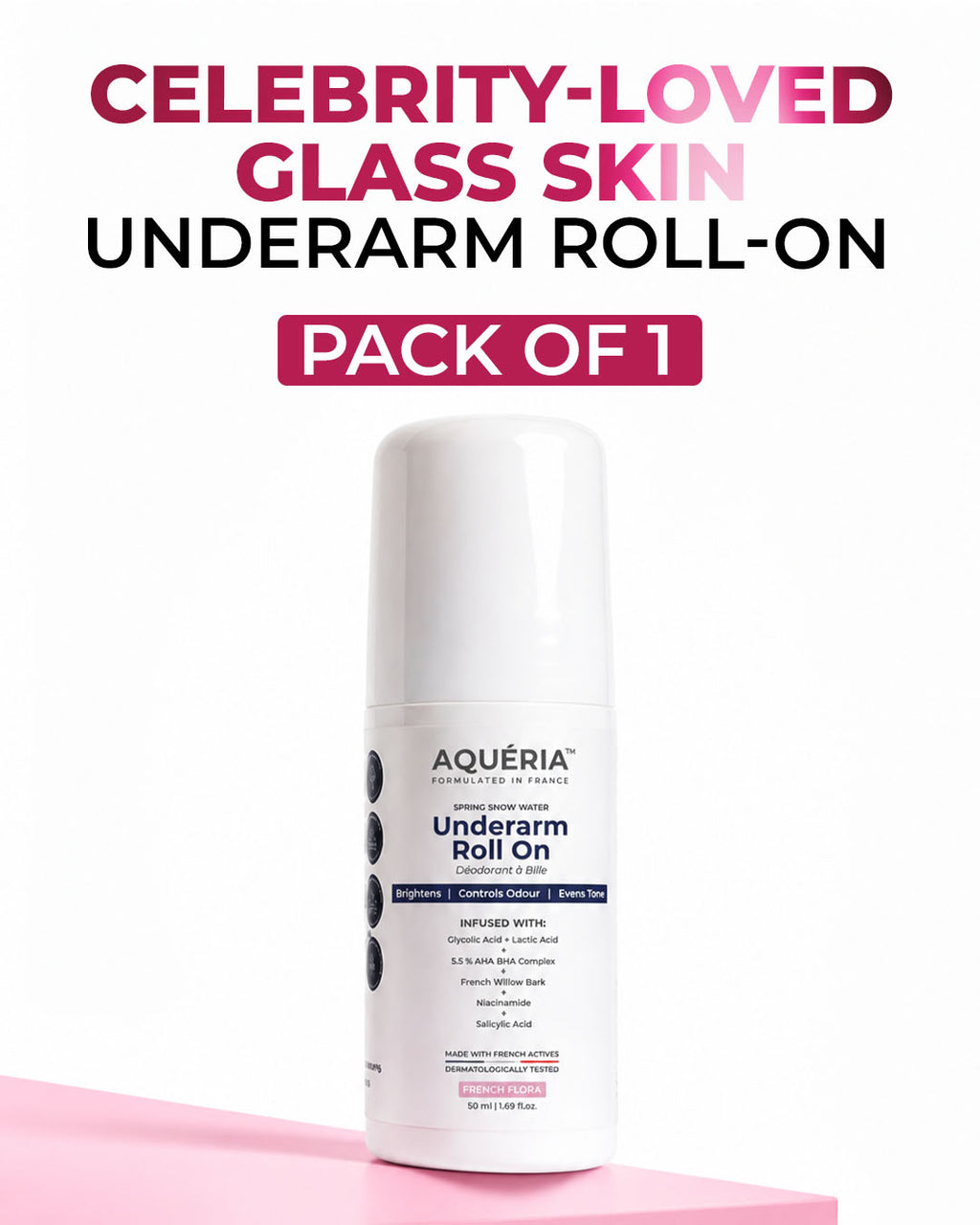 Celebrity Favourite Underarm Roll-On for Glass Skin Glow | 5.5% AHA BHA | Niacinamide | Zinc Ricinoleate | Floral Perfume Infused