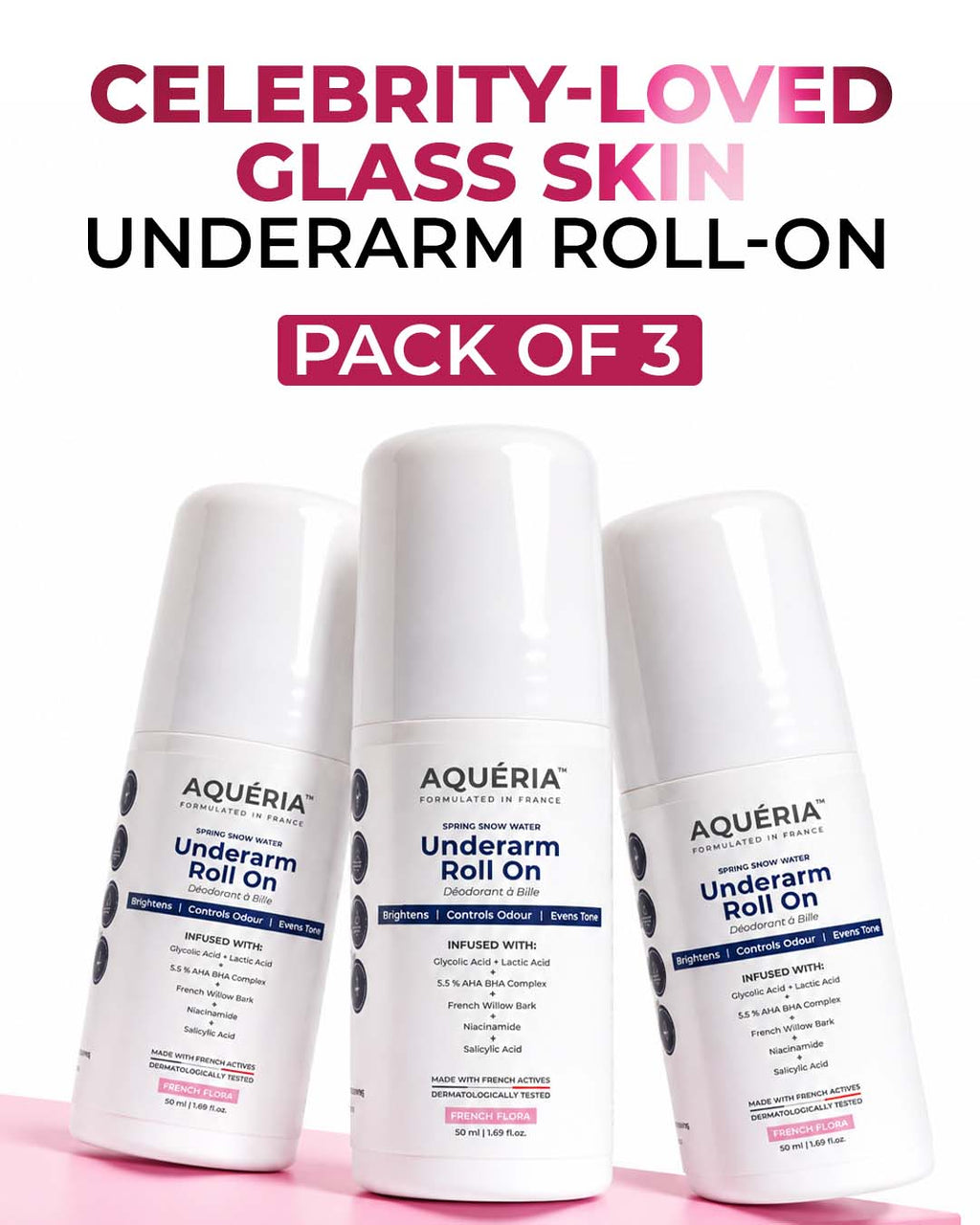 Celebrity Favourite Underarm Roll-On for Glass Skin Glow | 5.5% AHA BHA | Niacinamide | Zinc Ricinoleate | Floral Perfume Infused