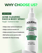 Acne Clearing Face & Body Spray with Salicylic Acid, Benzoyl Peroxide & Zinc PCA | For Back & Body Breakouts | Fast-Drying 360° Spray
